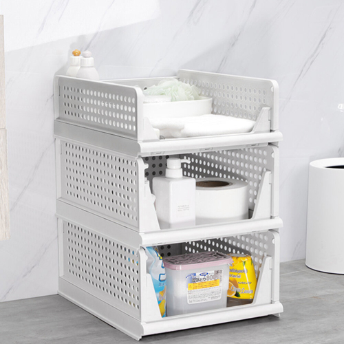 Living And Home (33.5cm W x 43cm D x 14cm H) Folding Stackable Wardrobe Storage Basket Cupboard Tabletop Organiser