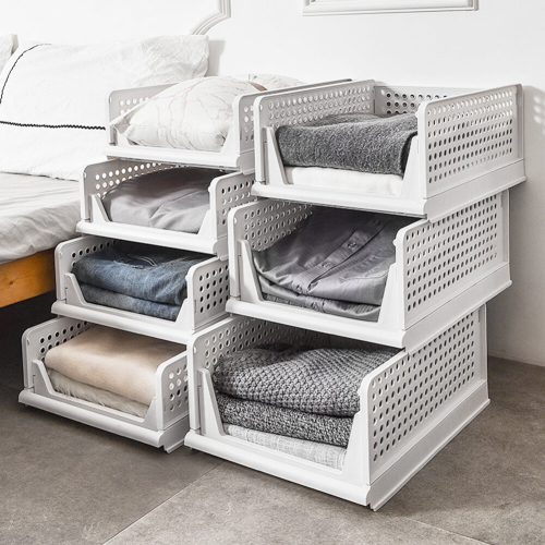 Living And Home (33.5cm W x 43cm D x 18.5cm H) Folding Stackable Wardrobe Storage Basket Cupboard Tabletop Organiser