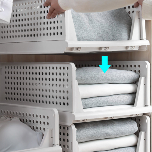 Living And Home (33.5cm W x 43cm D x 18.5cm H) Folding Stackable Wardrobe Storage Basket Cupboard Tabletop Organiser 2