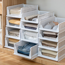 (33.5cm W x 43cm D x 25cm H) Folding Stackable Wardrobe Storage Basket Cupboard Tabletop Organiser