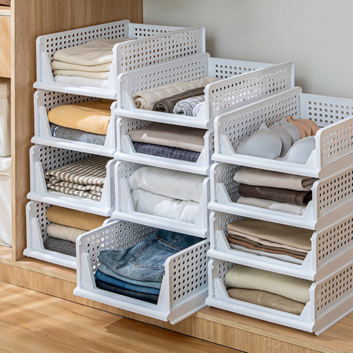 Living And Home (33.5cm W x 43cm D x 25cm H) Folding Stackable Wardrobe Storage Basket Cupboard Tabletop Organiser
