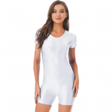 Womens Glossy Swimsuit Short Sleeve Tights One Piece Bodysuit Leotard Yoga Workout Ballet Clothes Pole Dancing Clubwear Swimwear