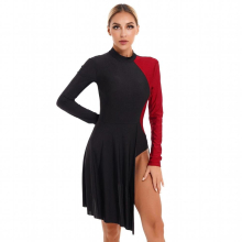 Women Adult One Shoulder Long Sleeve Ballet Dance Dress Gymnastics Leotard Ballroom Lyrical Figure Ice Skating Costume Dancewear