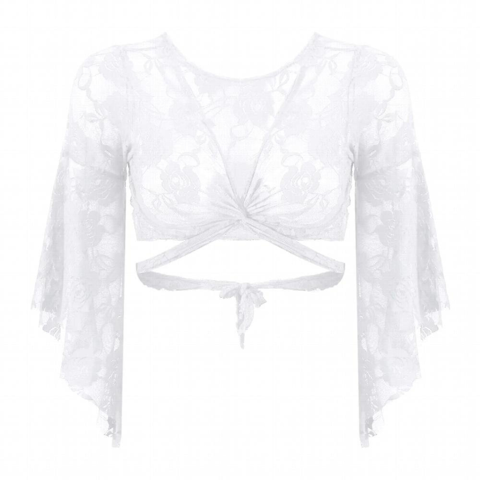 Womens Belly Dance Top Lace-up Long Flare Sleeve Shrug Sheer Butterfly Lace Gymnastics Cover Up Cardigan Wraps-image-OPC-PCQTPF8-NEW