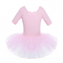 Kids Girls Short Sleeve Cotton Tulle Ballet Dance Leotard Dress