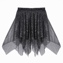 Women Glitter Gymnastics Leotard Dancewear Polka Dots Asymmetric Latin Dance Skirt Adult Performance Costume Femme Dance Skirt