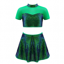 Kids Girls Ballet Dance Dress Outfit Jazz Latin Ballroom Dance Stage Performance Sequins Crop Top With Mesh Tutu Skirt Set