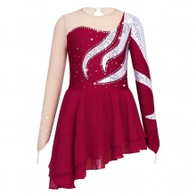 Kids Girls Ballet Tutu Dancewear Figure Skating Dress Long Sleeve Round Neckline Sequins Decorated Hollow Back Dance Dress