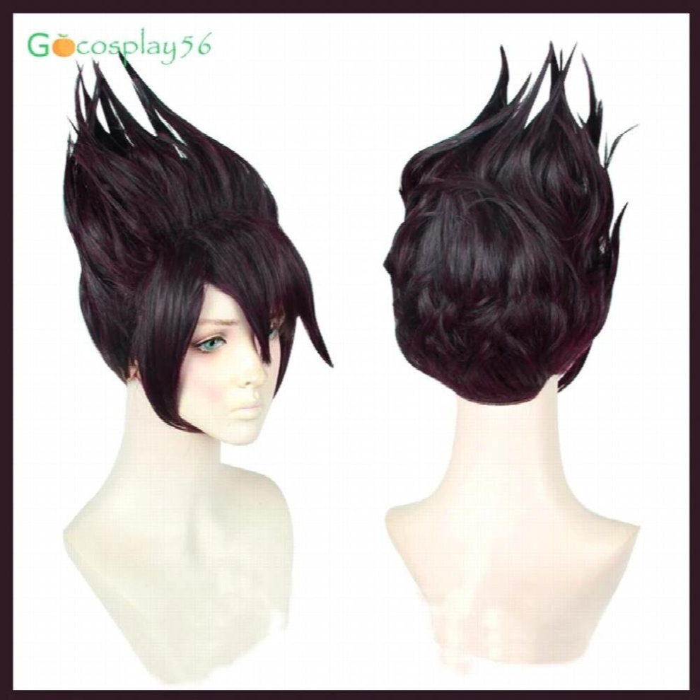 Danganronpa Momota Kaito Cosplay Wig Dark Purple Short Hair Synthetic Heat Resistant Mens Wig for Adult Halloween Hairwear