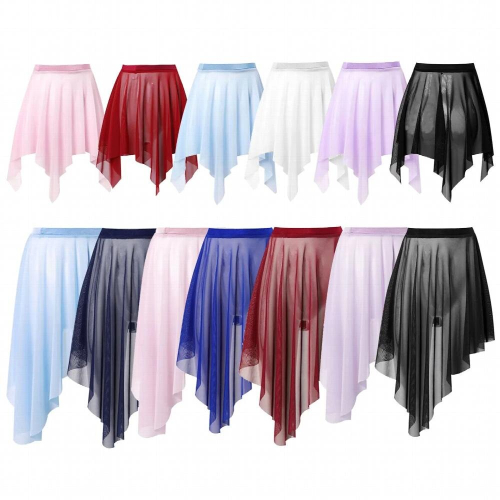Kids Girls Pure Gymnastics Dance Competition Irregular Cut Tulle Skirt ...