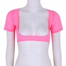 Womens Mesh See Through Sheer Open Bust Leotard Costume Adult Female Belly Dance Crop Top for Sexy Night Clubwear