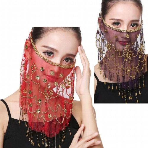 Indian Belly Dancer Veil Accessories Chiffon Accessory ?Sequins Tassel Performance 1