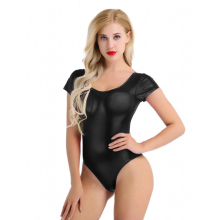 Womens Metallic Short Sleeve Leotard Bodysuit for Ballet Dance Gymnastics Tumbling Exercise Jumpsuit Catsuit Dancewear