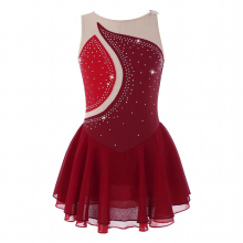 Kids Girls Ballet Dance Dress Costume Sleeveless Round Neckline Rhinestone Decorated Patchwork Style Figure Skating Dance Dress
