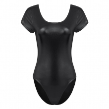 Sexy Women Patent Leather Leotard Bodysuit One-piece Short Sleeve Jumpsuit Adult Gymnastic Pole Dance Club Party Costume