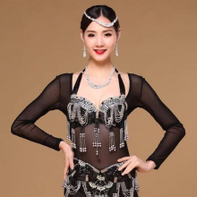 Belly Dance Tops Plus Size One Piece Dance wear Long Sleeves Accessories Women Bodysuit Bottoming Shirt transparent