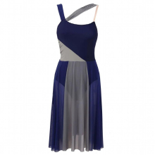 Women Ballet Lyrical Modern Contemporary Dancewear Classic Dance Dress Sleeveless Mesh Shoulder Straps Block Leotard Dress
