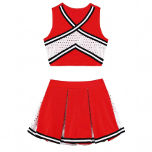 Kids Girls Cheerleading Dance Clothes Set Sleeveless Crisscross Striped Front V Neckline Top with Skirt Sparkling Sequins Outfit