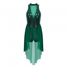 Womens Lyrical Ballet Dance Costume Gymnastic Sparkly Sequin Dance Dress Mock Neck Sleeveless Mesh Skirted Leotard Dancewear