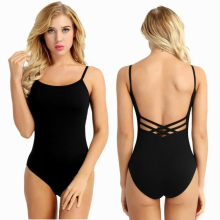 Women Spaghetti Straps Built-in Bra Sports Bodysuit Solid Professional Ballet Gymnastics Leotard Competition Dance Wear