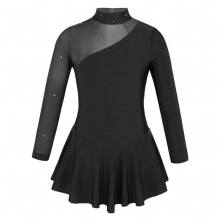 Girls Gymnastic Ballet Leotard Dress Kids Mesh Long Sleeves Tulle Splice Cutouts Back Figure Ice Skating Roller Skating Dress