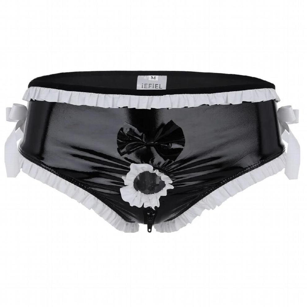 Black Mens Lingerie Sissy Latex Underwear With Penis Hole Leather Briefs Shorts Erotic Sexygay Homme Underwear Open Front Sexy Panties