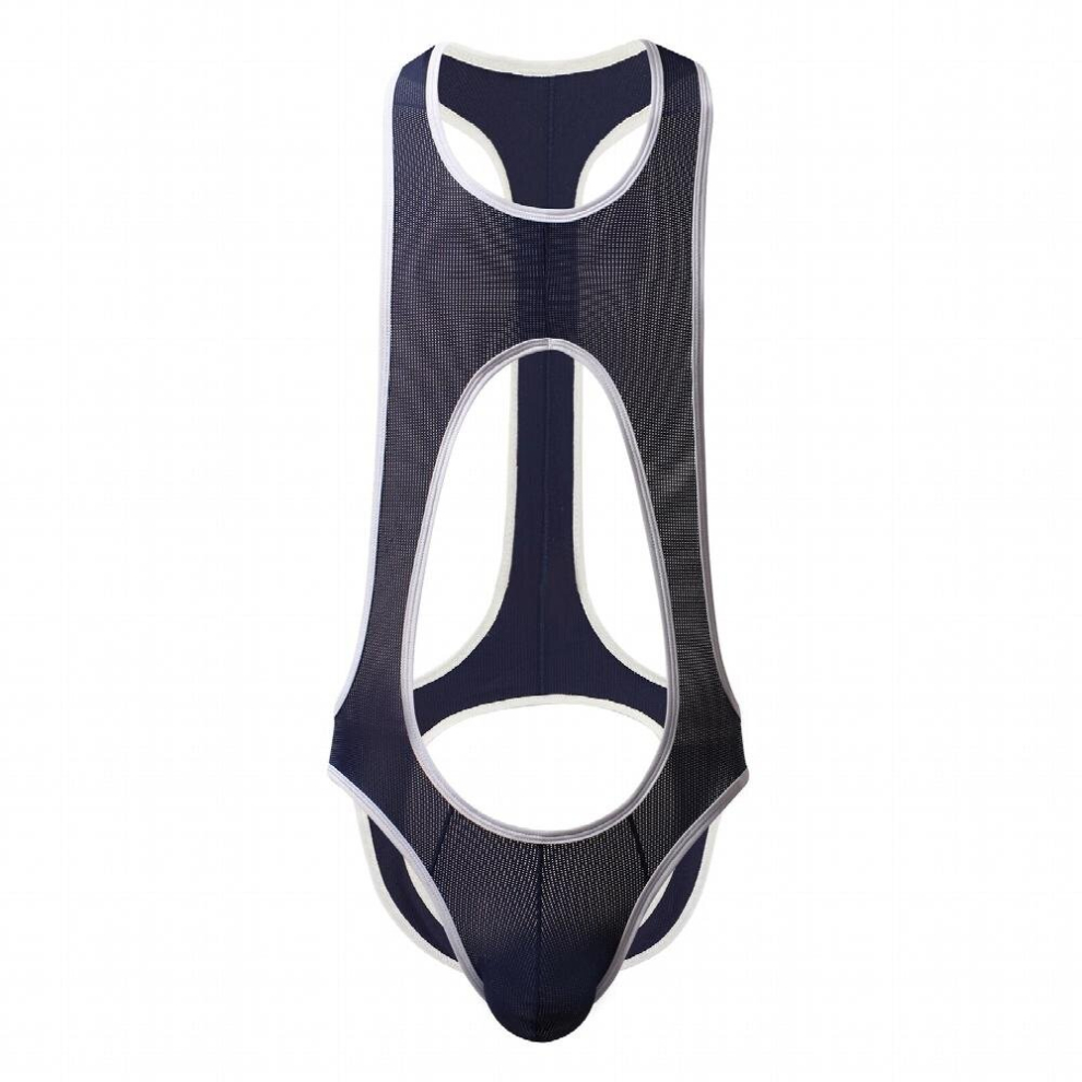 Mens One-piece Lingerie Erotic Sexy Bodysuit Mesh Jockstrap Singlet Leotard Nightwear Mankini Open Front Buttock