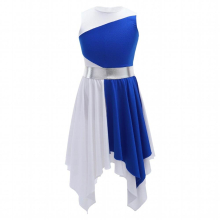 Kids Girls Ballet Dance Dress Sleeveless Asymmetrical Modern Ballroom Lyrical Dance Costumes Ballroom Figure Skating Dress