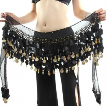 Women Belly Dance Costume Hip Scarf Wrap Sequins Belt Coins Chiffon Skirt