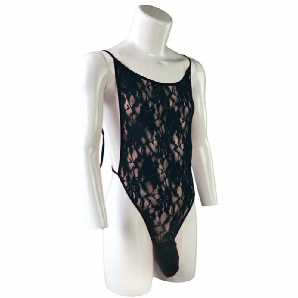 Sissy Men Sheer Lace Backless Teddies Penis Sheath Floral Bodysuit Erotic Underwear Leotard Lingerie