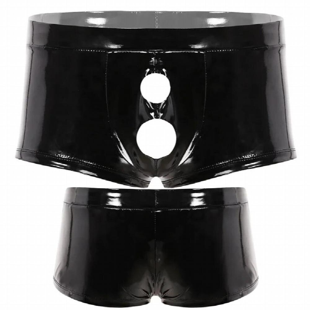 Black Mens Pvc Open Crotch Boxers Pu Sexy Underwear Mini Pants Erotic Shorts Skin Gay Sissy Clubwear Porn Panties