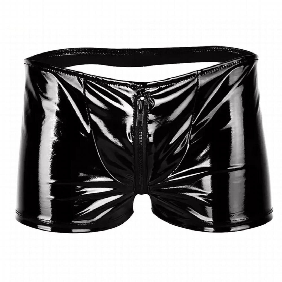 Multicoloured Mens Sexy Open Crotch Leather Short Pants For Sex Zipper Crotchless Patent Leather Fetish Boxer Erotic Porn Pants Sexi
