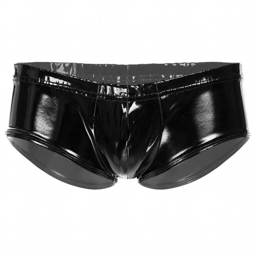 Mens Sissy Latex Low Rise Patent Leather Briefs Wet Look Elastic ...