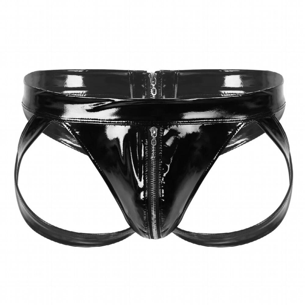 Black Mens Gay Exotic Lingerie Panties Zipper Jockstraps Bulge Pouch Open Butt Sissy Briefs Underwear Sexy Parties Costumes