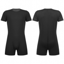 Men Solid Short Sleeve Jumpsuit Breathable Summer Sports Exercise Running Bodysuit Casual Invisible Zipper One-piece Rompers