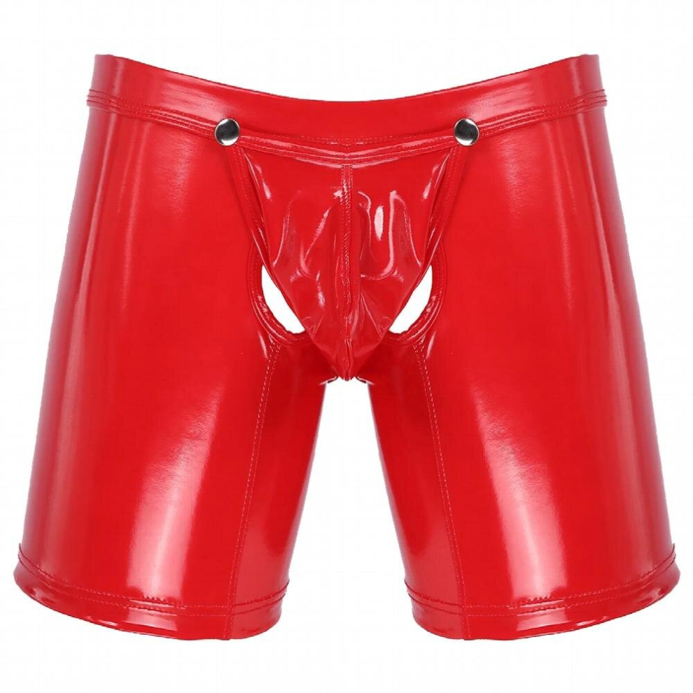 Multicoloured Men Underwear Metallic Latex Lingerie Erotic Open Butt Boxer Shorts Removable Bulge Pouch Shorts Underpant Boxer Underwear