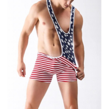 Mens Wrestling Singlet Outfit Bodywear Sexy Shaper Body Suit America Flag Bodysuit for Man Playsuit Workout Leotard G75