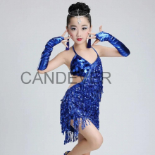 Red Children Professional Fringe Ballroom Latin Dance Dress For Girls Ballroom Dancing Dresses Kids Sequin Fringe Tassel
