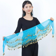 128 coins belly dance waist chain Indian dance three-layer chiffon accessories solid belt hip towel female