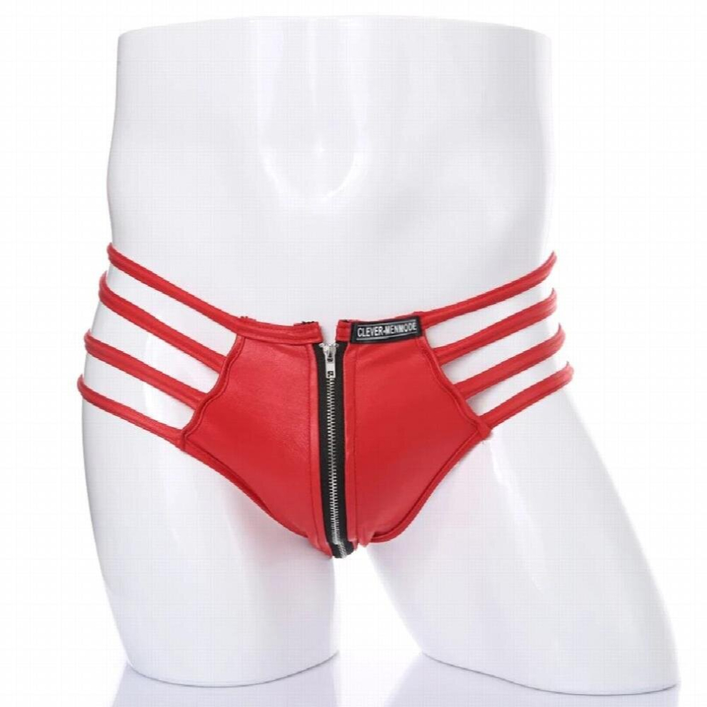 Multicoloured Sexy Mens Underwear Pu Faux Leather Thong Bdsm Bandage Zipper Briefs Jockstraps Erotic Lingerie String Panties