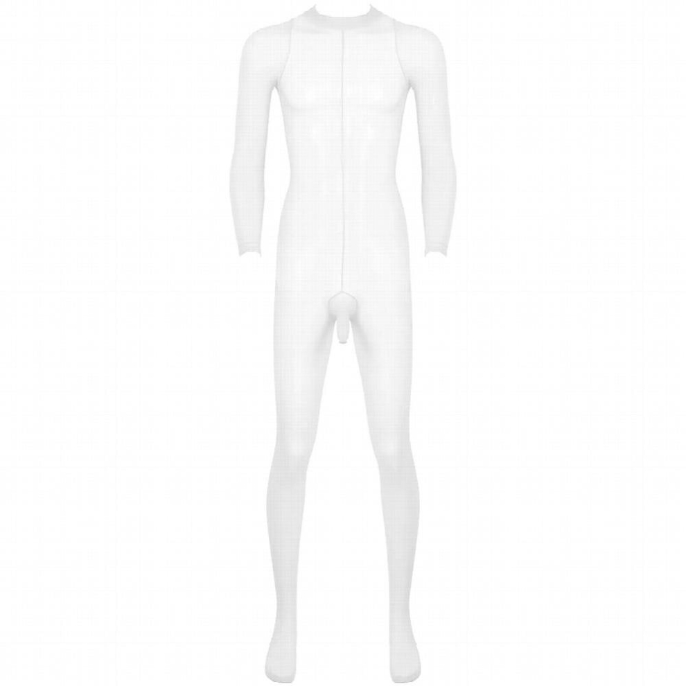 Mens Sissy Bodystocking Lingerie Sexy See Through Sheer Pantyhose One-Piece Silk Tight Nightwear Male Gay Crossdressing Bodysuit