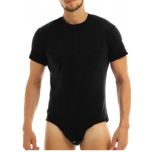 Men Bodysuit T Shirts Sexy Short Sleeve Fitness Press Crotch Leotard Solid Comfortable Underwear Romper