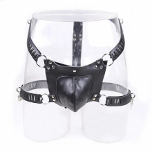 Man Chastity Belt PU Sexy Underwear BDSM Gay Erotic Strap Cock Ring Lock Penis Cage Device Adjustable Chain Thongs Club Party