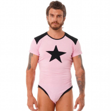 Sissy Mens Crossdress Bodysuits Round Neck Short Sleeve Bodysuit Catsuit Casual Block Leotard Jumpsuit Sportswear