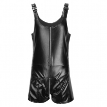 Mens Faux Leather One Piece Wrestling Singlet Jumpsuit Underwear Crotch Zipper Catsuits Vest Leotard Bodysuit Sexy Clubwear