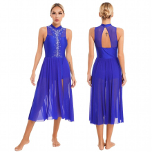 Womens Ballroom Dress Sleeveless Rhinestone Backless allet Gymnastics Leotard Figure Ice Skating Competition Dance Costume
