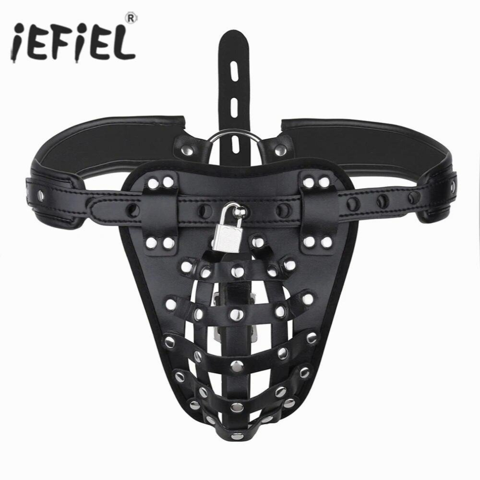Sexy Gay Mens Open Butt Pentis Lingerie PU Leather Sissy Pouch Man Jockstraps G-string Underwear Underpants with Locks