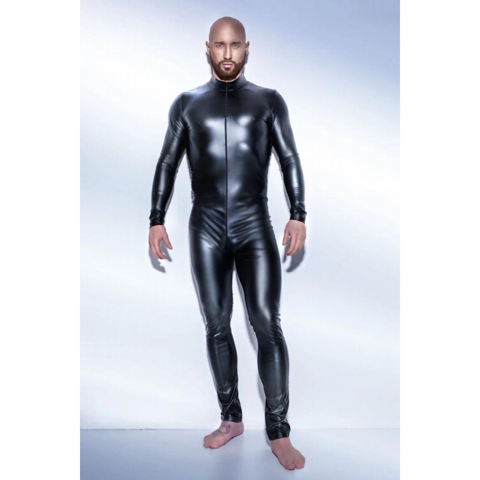 Black Men Sexy Wetlook Faux Leather Latex Catsuit Bodysuit Erotic Lingerie Zentai Gay Fetish Wear Pvc Costume Open Crotch Clubwear