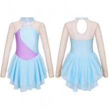 Children Girls Figure Skating Dress Ballet Dance Rhythmic Gymnastics Costume Long Sleeve Rhinestone Sequin Tutu Dancewear