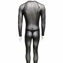 Transparent Mesh Sexy Long Sleeve Mens Zentai Stretchy Catsuit Bodysuit Men Dance Bodycon Jumpsuits Night Club Pole